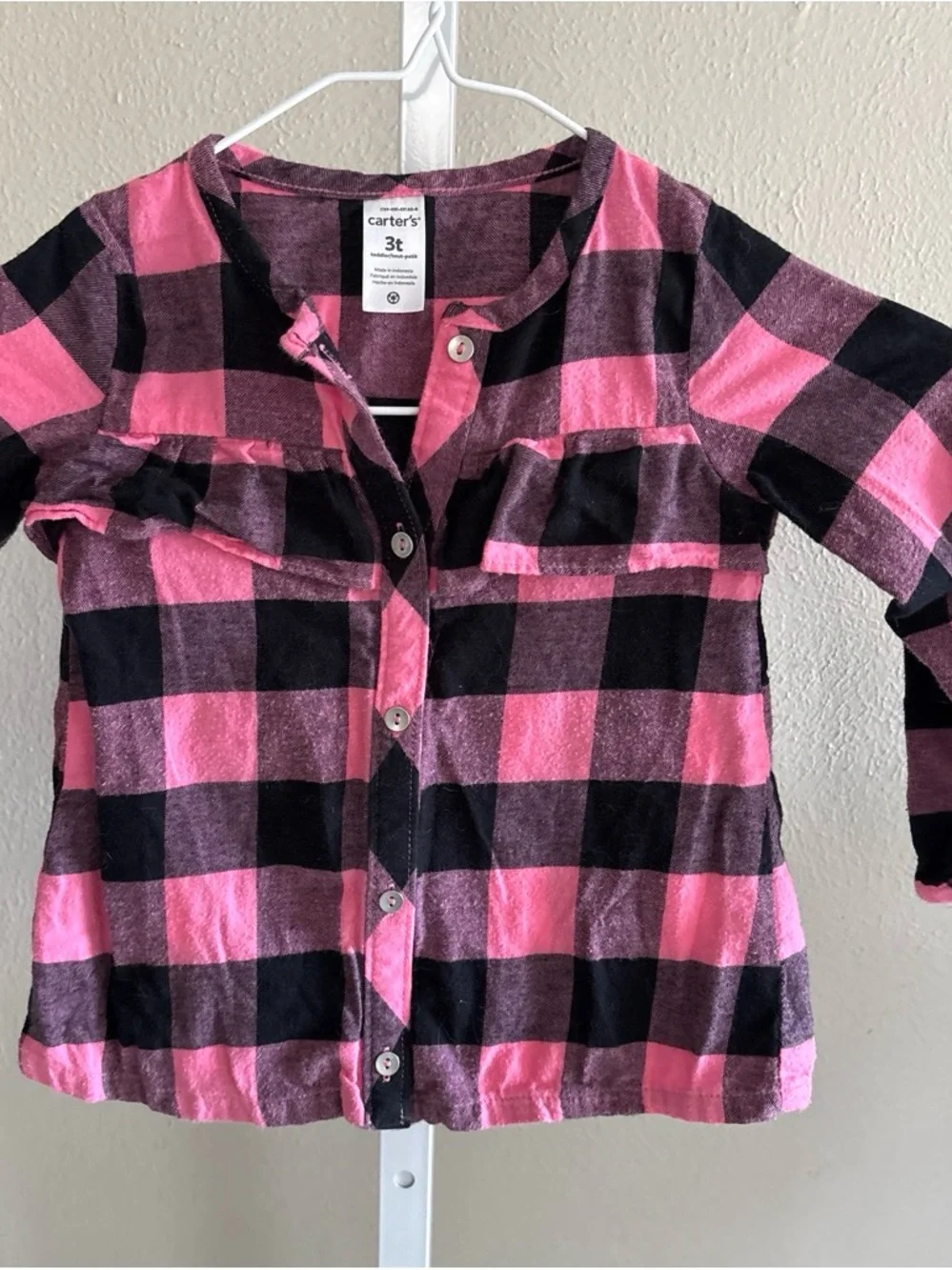 Carter's Girls' Pink & Black Buffalo Plaid Button-Front Top Size 3T